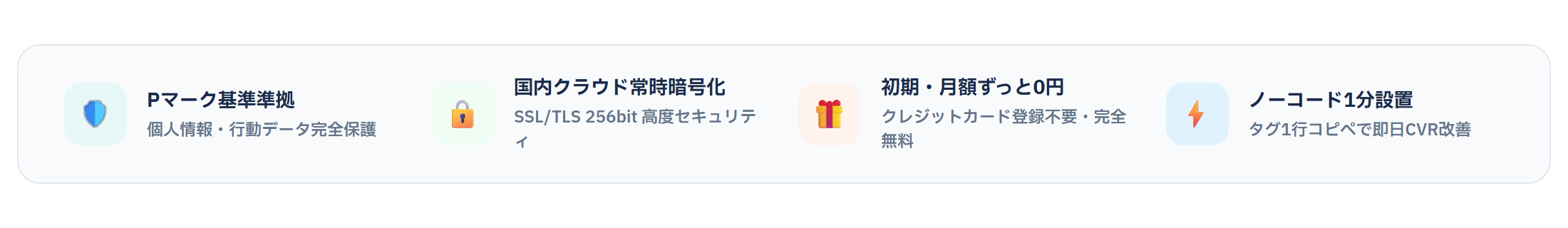 プライバシーマーク準拠・国内クラウド常時暗号化・クレカ不要永久無料・ノーコード1分設置